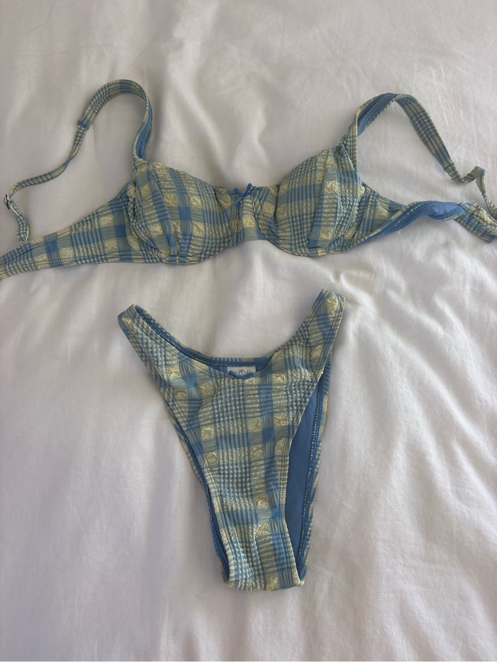 wild fable Blue and Cream Plaid Underwire Bikini Set